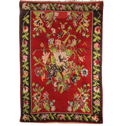 Antique Kilim Carpet Cotton Extra-Thin Knot Caucasus 131 x 90 In