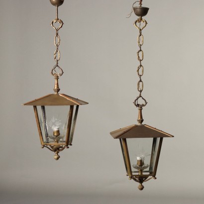 Pair of brass lanterns