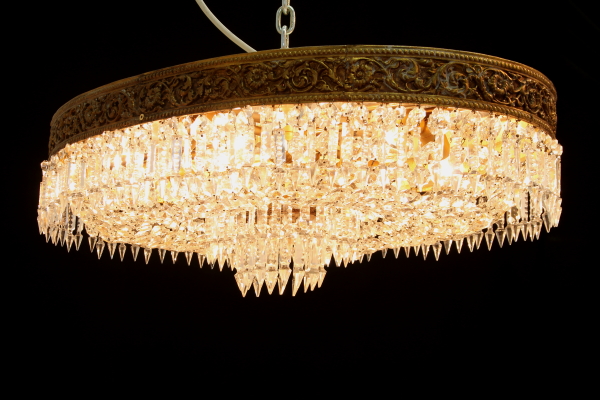 Plafoniera Ottone Antica : Plafoniera ovale ottone vetri molati illuminazione bottega del