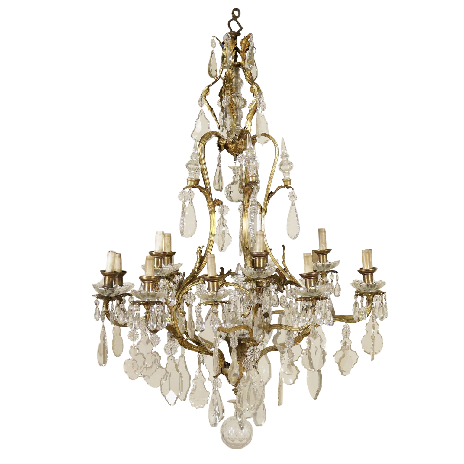 Large Chandelier Gilded Bronze Crystal Italy First Half Of 1900s Large Chandelier Gilded Bronze Crystal Italy First Half Of 1900s
