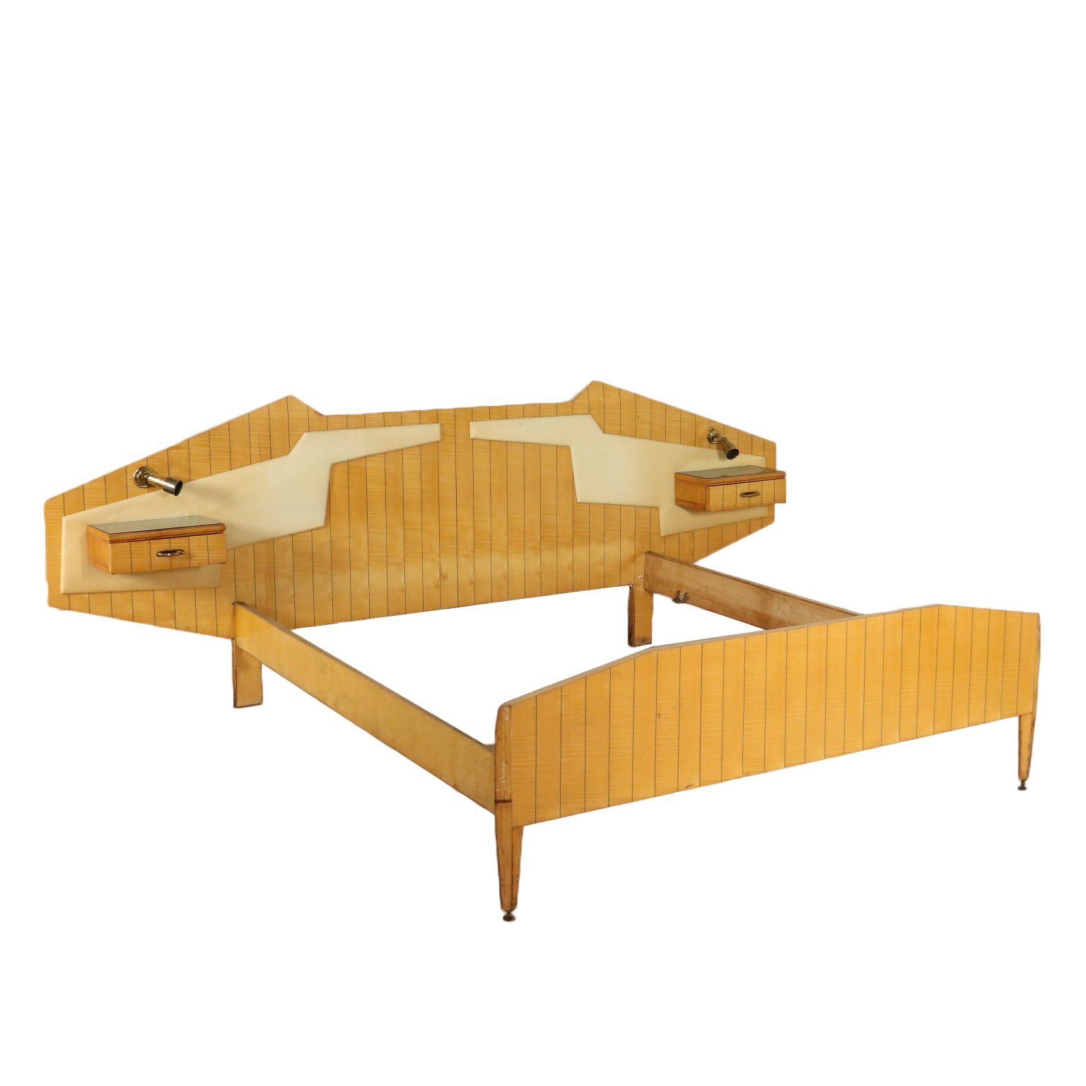 Bed With Hanging Nightstands Maple Skai Brass Glass Vintage 1950s Bed With Hanging Nightstands Maple Skai Brass Glass Vintage 1950s 60s