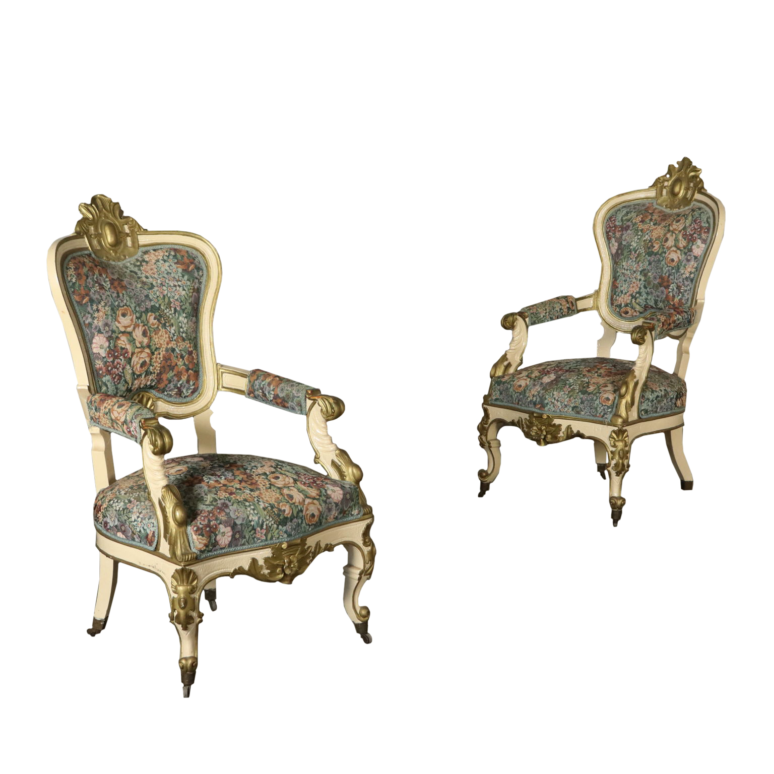 Chaises Laqué Fauteuils Italie De Paire '800 Doré Bois Moitié WorBdeCx