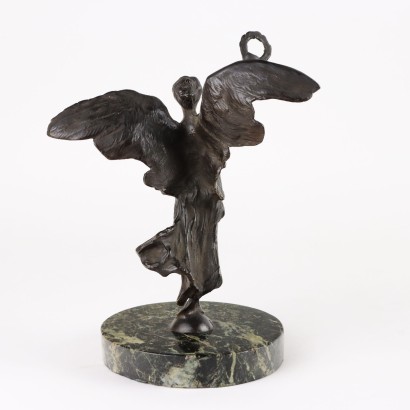 Vintage Sculpture Winged Victory Bronze Italy 1920s Marble Round