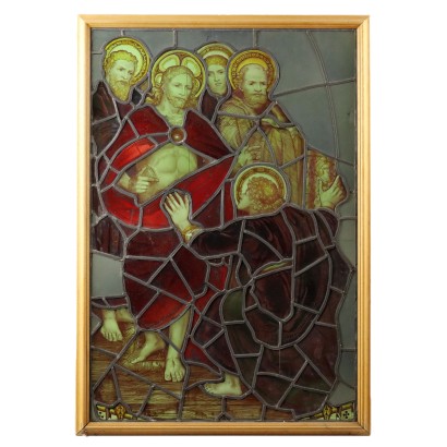 Antike Bleiglasfenster mit Heiligem Subjekt Italien des XIX Jhs