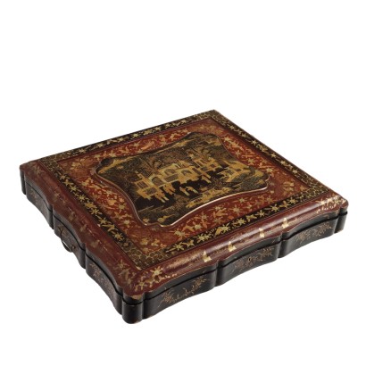 Coffret Ancien Chinois 1890 Canton Bois Laqué Peint en Or