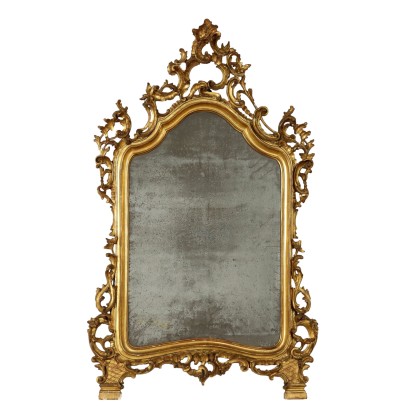 Small Ancient Mirror Gilded and Carved Wood Italy XX Century