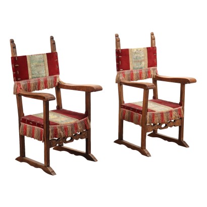 Pair of Armchairs Medieval Style Italy Early XX Century Antiques