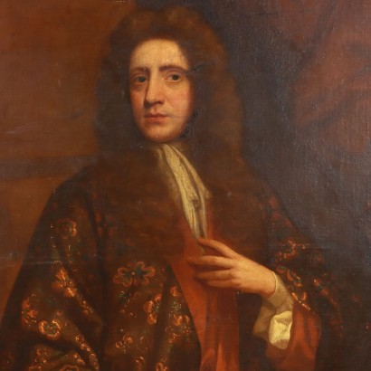 Portrait d'homme peint avec robe, Portrait d'homme avec robe fleurie