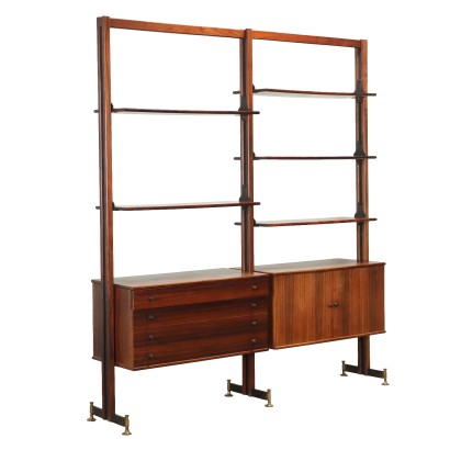 Vintage Bookcase Exotic Wood Brass Italy 1950s-60s