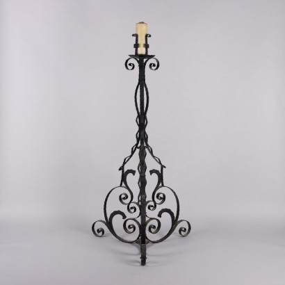 Ancient Candlestick '900 Wrought Iron Structure Curly Decorations