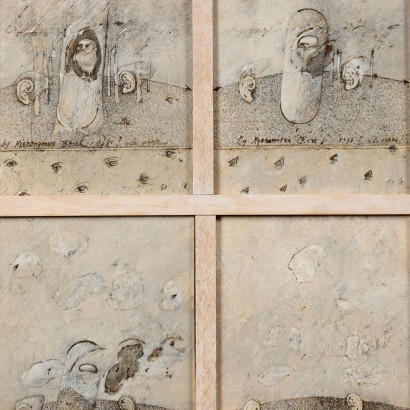 Antique Painting Composition on 4 Panels 1978 Mixed Technique
