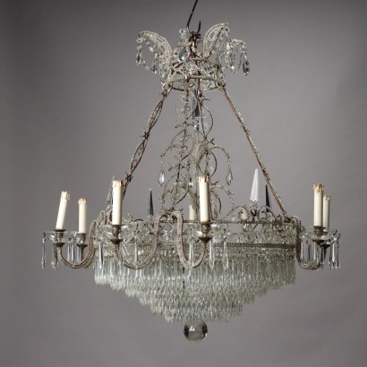 Vintage Chandelier Crystal and Metal Italy Early XX Century