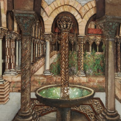 Pintura tridimensional en técnica mixta, Vislumbre del Claustro de la Catedral de Monr