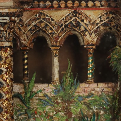 Dreidimensionales Mixed-Media-Gemälde, Blick auf den Kreuzgang der Kathedrale von Monr
