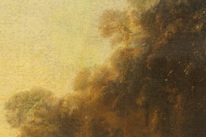 Italian Landscape Painting with Waterfall and Figures