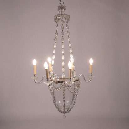 Ancient Chandelier Blown Glass Spain Late XIX Century 6 Lights Lamp