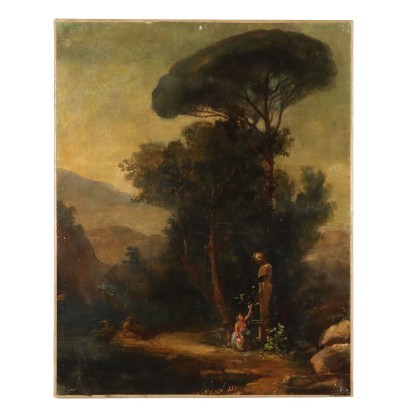 Dipinto con Paesaggio arcadico e Figura