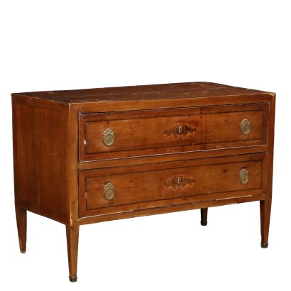 Commode Néoclassique Ancienne Peuplier 2 Tiroirs XVIIIe Siècle