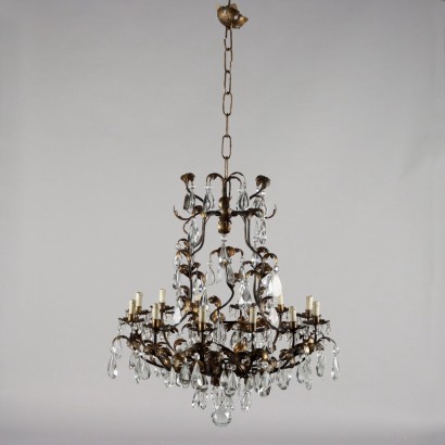 Sheet metal and glass chandelier