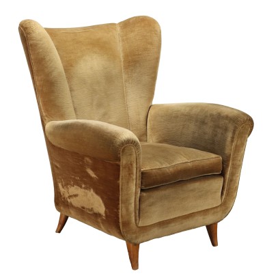 Vintage Sessel aus Holz und Samt Italien der 50er Jahre
