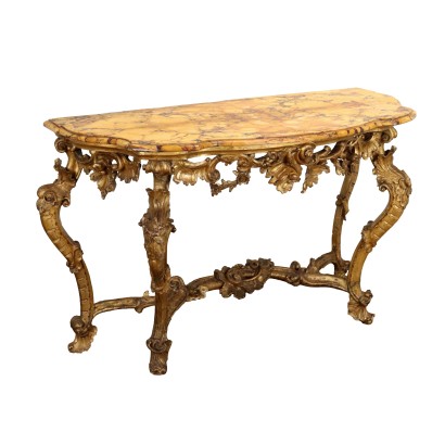 Console Baroque Ancien en Bois Doré et Marbre XVIIIe Siècle