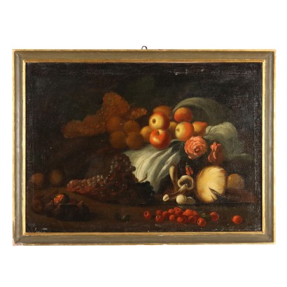 Tableau Ancien avec Nature Morte Huile sur Toile XIXe Siècle