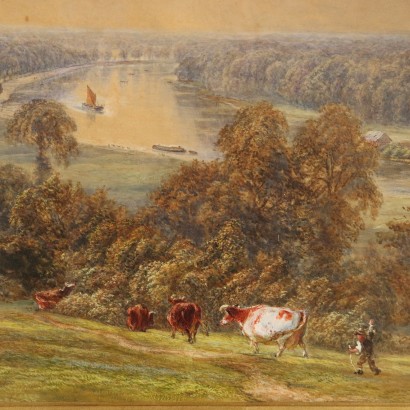 Gemälde von Henry Clifford Warren, Flusslandschaft mit Woodman-Figuren, Henry Clifford Warren, Henry Clifford Warren, Henry Clifford Warren, Henry Clifford Warren