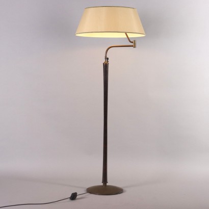 Vintage Lampe aus Holz Stoff Messing Italien der 50er Jahre