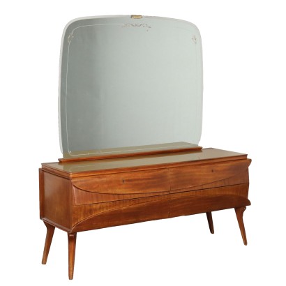 Vintage 1950s-60s Chest of Drawers Walnut Veneer Glass Top with Mirror