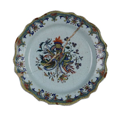 Antikes Teller aus Rouen Majolika Frankreich Mitte des XIX Jhs