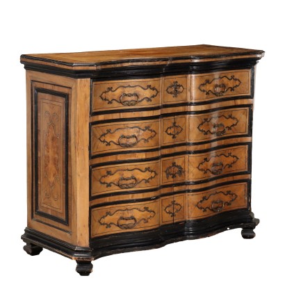 Commode Baroque Ancienne Plaquée en Plusieurs Bois du XVIIe Siècle