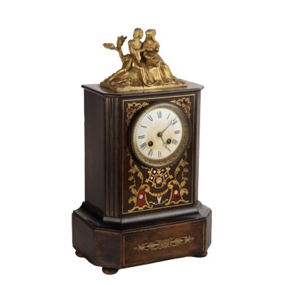Antique Countertop Clock Carved Wood Europe XIX Century