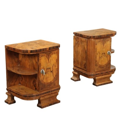 Pair of Antique Art Decò Bedside Tables Walnut XX Century