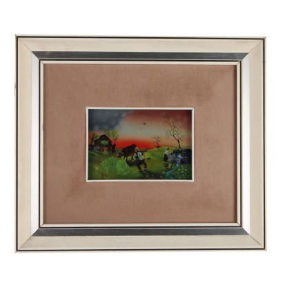 Contemporary Painting by M. Previ Oil on Glass 1980