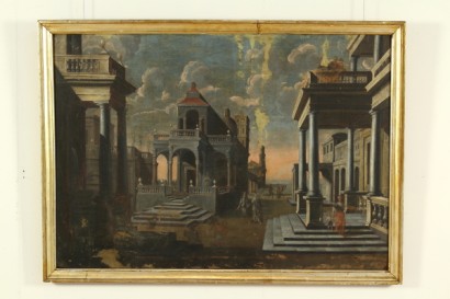 art, antique, peinture, Leonardo Coccorante 1680-1750, première moitié du 700, peintures à l'huile sur toile, sur la côte, les architectures et les chiffres