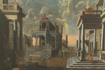 art, antique, peinture, Leonardo Coccorante 1680-1750, première moitié du 700, peintures à l'huile sur toile, sur la côte, les architectures et les chiffres