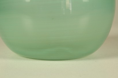 Vase, modern design, home decor, Paolo Venini (1895-1959), blown glass, Murano, 20th century, filigree decoration, vases, light green, #modernariato #oggettistica