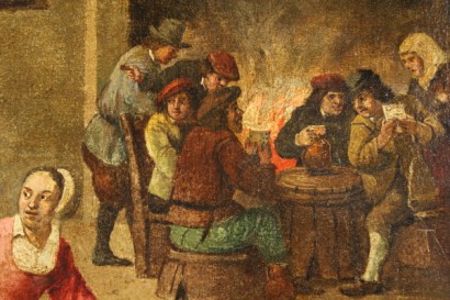 David Teniers der jüngere 1610-1690, Öl auf Holz, 18. Jahrhundert Interieur der Taverne, #pitturaantica #arte