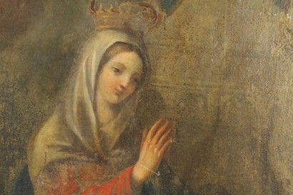 art, antique, fine art, 700 18th century religious painting, the Virgin Mary's apparition, apparition of our Lady to the peasant, oil paintings on canvas