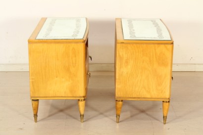 bedside tables, 50s, veneered wood, maple, mirrored glass, decorated, brass, #modernity, #furniture