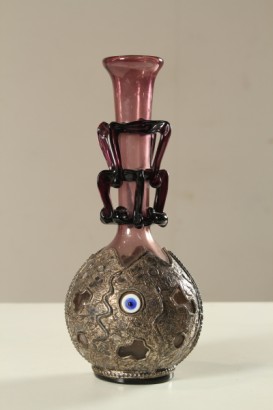 antiquariato, oggettistica, vaso, vaso inizi 900, vaso soffiato, ametista, metallo argentato, elemento murrina