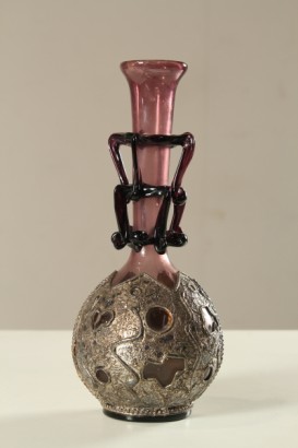 antiquariato, oggettistica, vaso, vaso inizi 900, vaso soffiato, ametista, metallo argentato, elemento murrina