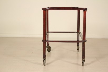 Service Cart Stained Mahogany Glass Manufactured in Italy 1950s