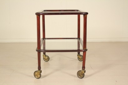 Service Cart Stained Mahogany Glass Manufactured in Italy 1950s