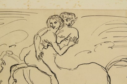 arte del siglo XX, aldo borgonzoni, Centauro en el amor, tinta sobre papel, firmado