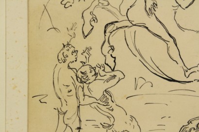 arte del siglo XX, aldo borgonzoni, Centauro en el amor, tinta sobre papel, firmado