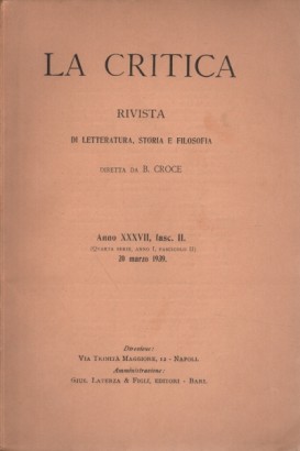 La Critica Anno XXXVII, fasc. II.