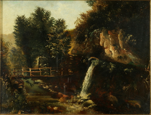 Paesaggio classico con ruscello e cascata Pittura antica Arte