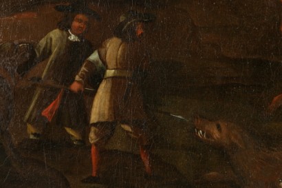 Landscape with hunting scene with wild boar-detail