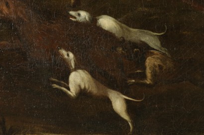 Landscape with hunting scene with wild boar-detail